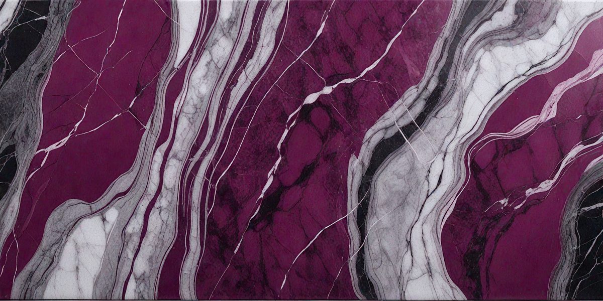 The primary subject of the image is a marbled stone wall with a purple and white color scheme. The setting is a room with a purple and white marbled wall, which serves as the background. The visual style of the image is a close-up of the marbled wall, showcasing its intricate patterns and textures. The colors and mood of the image are predominantly purple and white, creating a sense of elegance and sophistication.