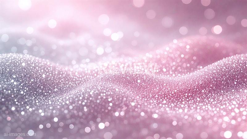 The image features a soft, blurry background with a pinkish hue, filled with numerous light bokeh effects creating an out-of-focus, dreamy atmosphere. In the foreground, there is a textured surface covered in tiny, sparkling glitter particles that reflect light, giving a shimmering, festive appearance. The overall composition creates a delicate and elegant aesthetic with a focus on light and texture.
