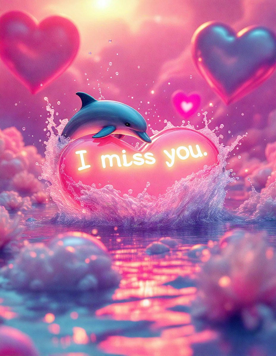 The primary subject of the image is a dolphin, which is the main focus of the scene. The dolphin is riding a wave in a pink and white ocean, creating a visually appealing and playful atmosphere. The setting is a pink and white ocean, which serves as the backdrop for the dolphin's adventure. The visual style of the image is a combination of photo and digital art, as it captures the dolphin's movement and the ocean's colors in a creative and artistic manner. The colors and mood of the image are predominantly pink and white, giving it a warm, cheerful, and whimsical feel.