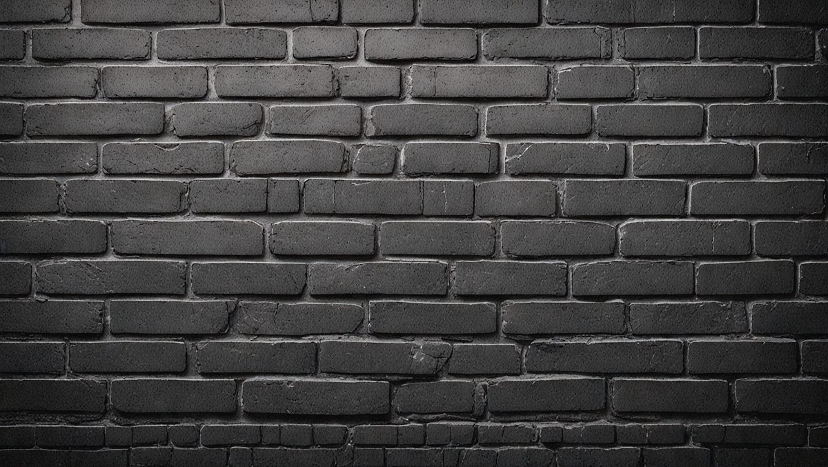 The primary subject of the image is a brick wall. The setting is a dark room, and the visual style is a black and white photo. The colors and mood of the image are dark and moody, creating a dramatic atmosphere.