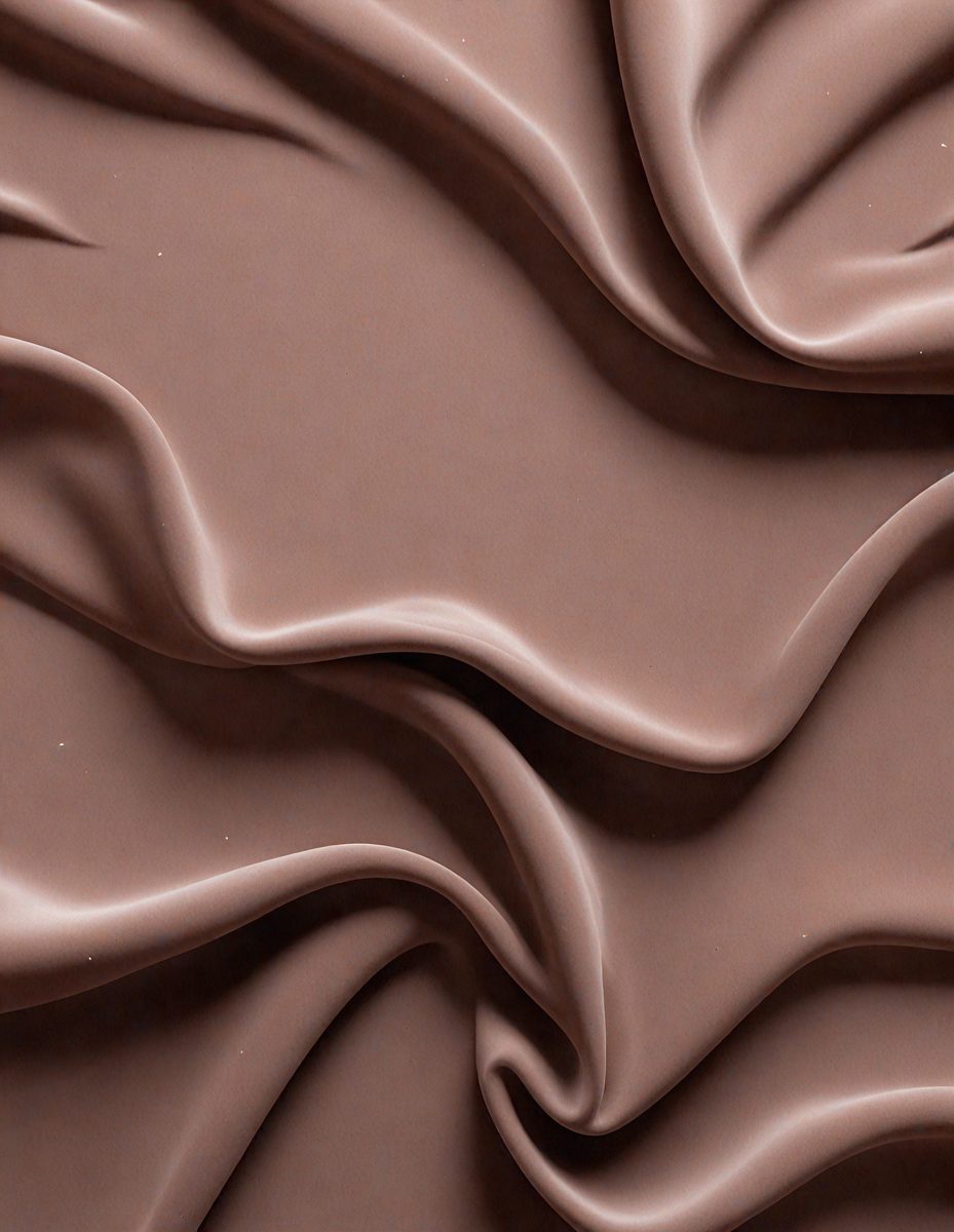 The primary subject of the image is a close-up of a brown fabric, possibly a piece of chocolate-colored velvet. The setting is a wall, and the visual style appears to be a pattern or texture. The colors and mood of the image are predominantly brown, giving it a warm and cozy atmosphere.