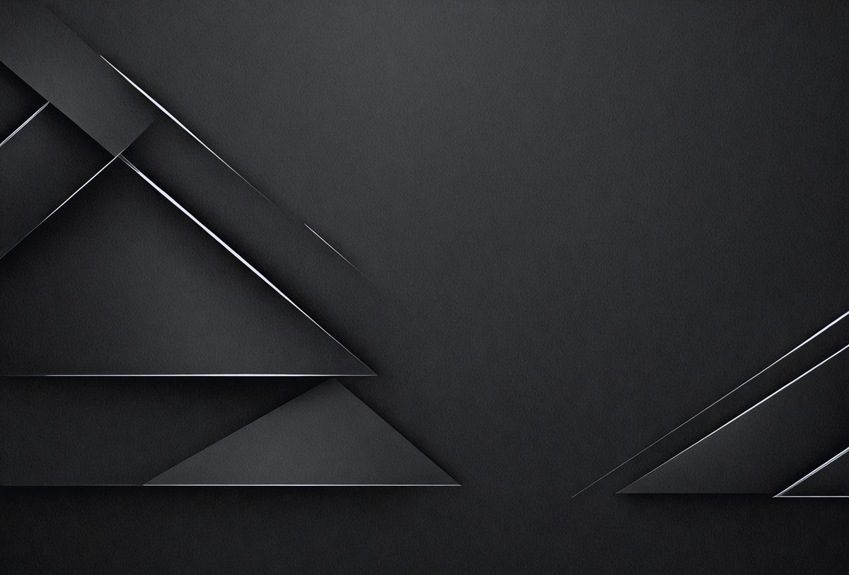 The primary subject of the image is a black triangle. The setting is a black background, and the visual style appears to be a digital art or illustration. The dominant colors are black and white, creating a bold and striking appearance. The overall atmosphere of the image is modern and minimalistic.