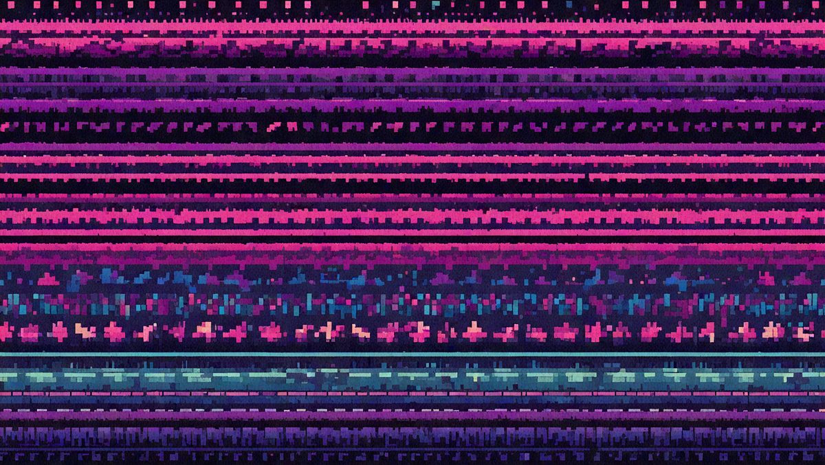 The primary subject of the image is a colorful, digital art piece featuring a row of buildings. The setting is a nighttime cityscape, with the buildings and their lights creating a vibrant and lively atmosphere. The visual style is a combination of digital art and illustration, with the buildings and their lights creating a dynamic and engaging scene. The colors and mood are predominantly purple and blue, giving the image a cool and futuristic feel.