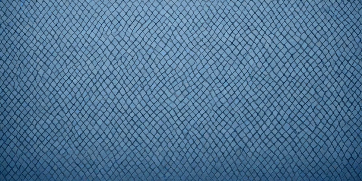 The primary subject of the image is a blue wall with a pattern of interconnected diamond shapes. The setting is a room with a blue background, and the visual style appears to be a digital art or illustration. The dominant colors are blue and white, creating a calm and soothing atmosphere.