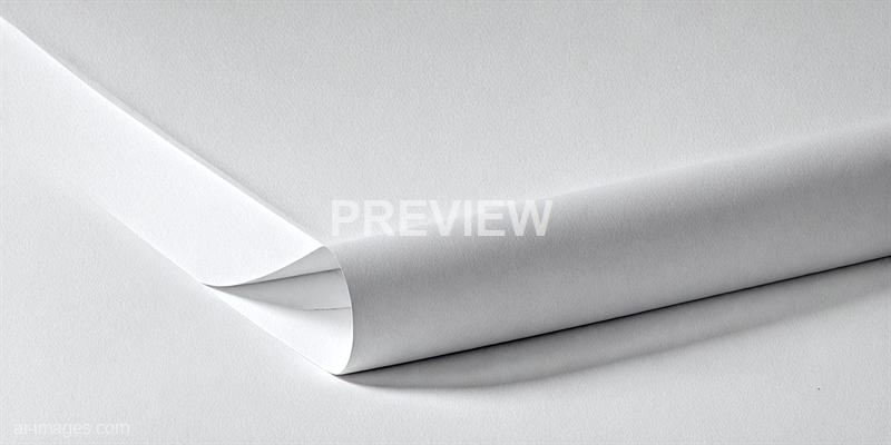 The image displays a close-up view of a piece of white paper with a smooth, slightly textured surface. The paper is curled at one corner, revealing a clean, crisp edge and a gentle shadow underneath, emphasizing its thickness and quality against a plain white background.