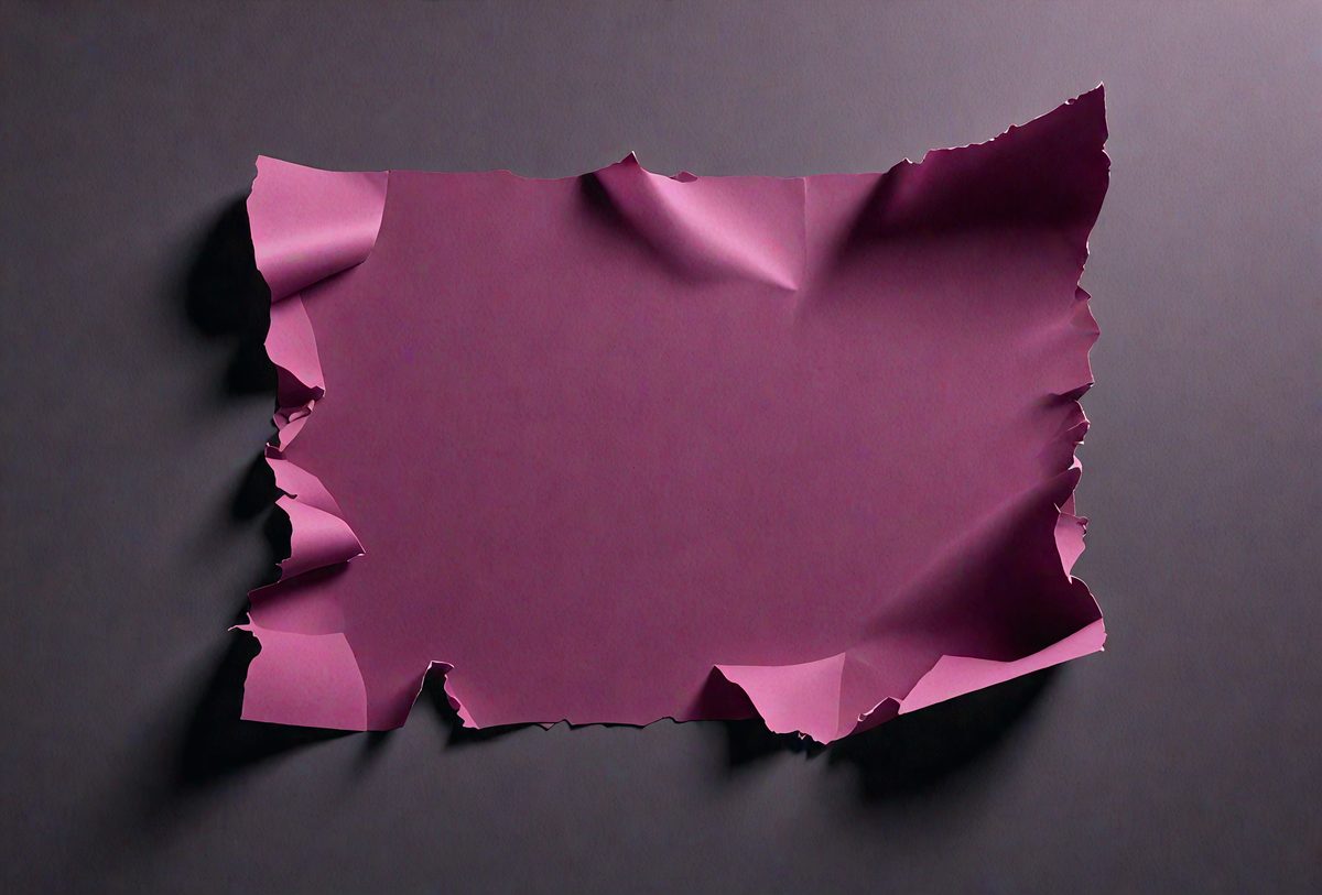 The primary subject of the image is a piece of purple paper with a creased or folded appearance. The paper is placed on a gray surface, which serves as the setting or background. The visual style of the image is a close-up of the purple paper, showcasing its texture and creases. The colors in the image are predominantly purple, giving the scene a calm and serene atmosphere.