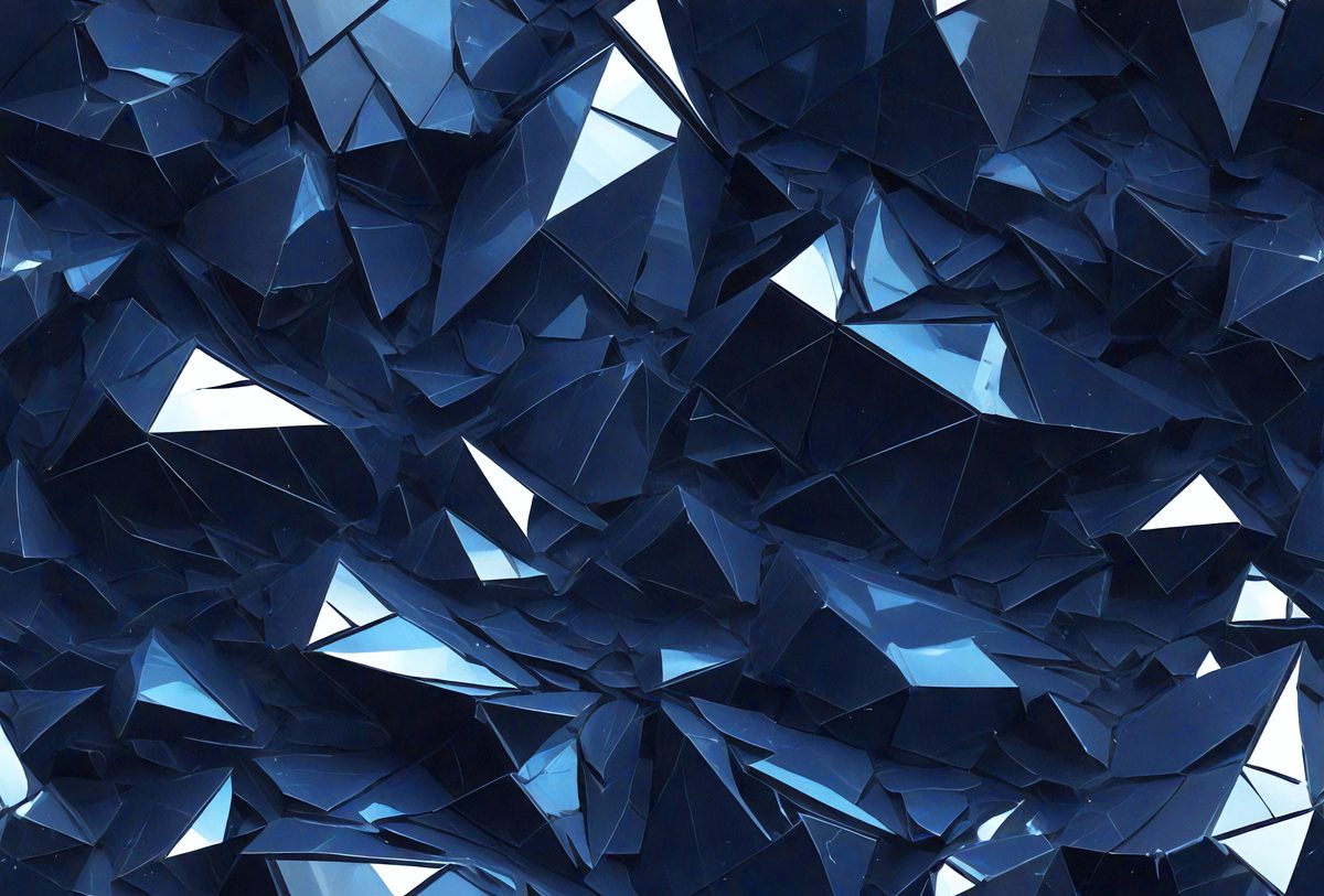 The primary subject of the image is a blue, geometric pattern. The setting is a blue background, and the visual style appears to be a digital art or illustration. The dominant colors are blue and black, creating a modern and sophisticated atmosphere.