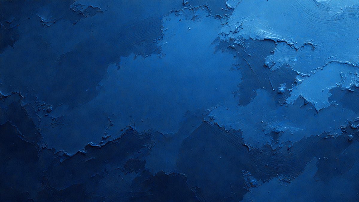 The primary subject of the image is a blue, textured surface with a patterned texture. The setting is a dark, blue background, which creates a moody atmosphere. The visual style appears to be a combination of a photo and a digital art or illustration, as the blue surface has a textured and patterned appearance. The colors and mood of the image are predominantly dark and moody, with the blue surface being the main focus.