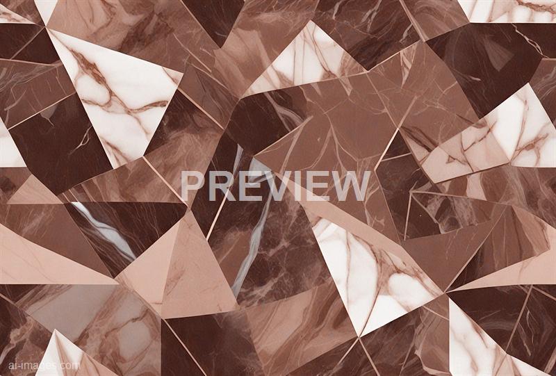 The image shows an abstract arrangement of variously sized marble tiles in shades of brown, beige, and white, with intricate veining patterns. The tiles are placed in a seemingly random, overlapping manner, creating a textured mosaic appearance with a mix of light and dark tones. The surface appears polished, reflecting light subtly across the different segments.