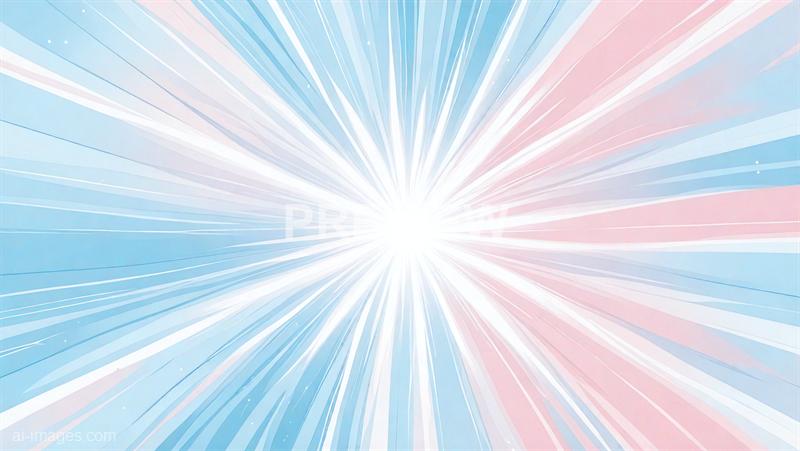 The image features a vibrant, dynamic burst of light emanating from a central point, creating a star-like pattern. The rays of light are primarily in shades of pink, blue, and white, blending seamlessly as they extend outward across the image, giving a sense of motion and energy. The background is mostly white at the center, gradually transitioning into pastel pink and blue hues towards the edges.