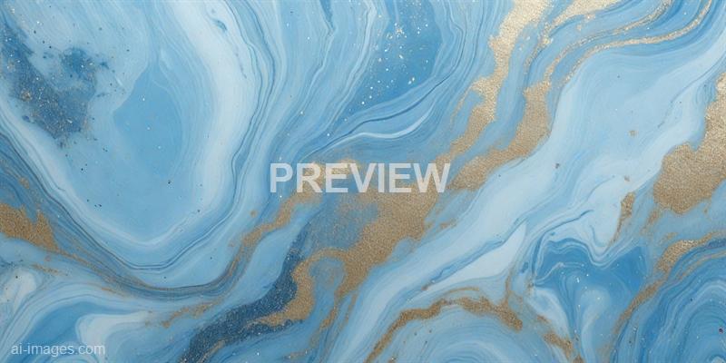 The image features an abstract design resembling swirling marble or fluid art, predominantly in shades of light blue and white, with accents of gold dispersed throughout. The pattern creates a sense of movement and depth, with the gold elements adding a touch of shimmer and contrast against the cool tones. Fine specks of gold and scattered glitter-like details enhance the textured appearance of the artwork.