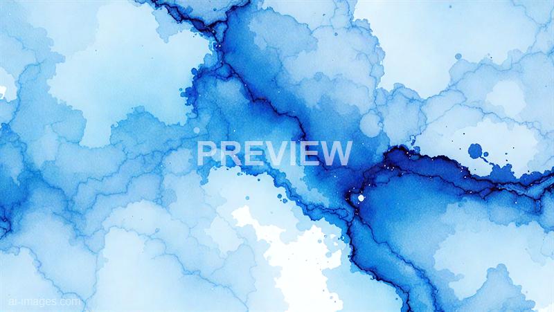 The image features an abstract watercolor painting with various shades of blue blending seamlessly into each other. The design includes fluid, organic shapes with darker blue lines and spots that resemble flowing water or clouds, creating a sense of movement and depth across the canvas. The background is mostly light blue, allowing the darker and more intense blue areas to stand out prominently.