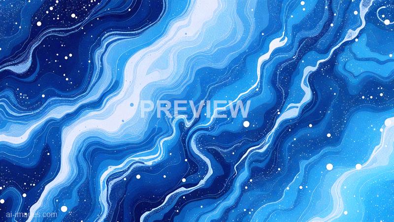 The image features an abstract pattern resembling swirling water or cosmic nebulae, predominantly in shades of blue and white. It contains flowing, layered lines and speckles that mimic stars or particles, creating a dynamic, fluid visual effect across the entire canvas. The intricate details evoke a sense of depth and motion, reminiscent of both a starry sky and marbled water.