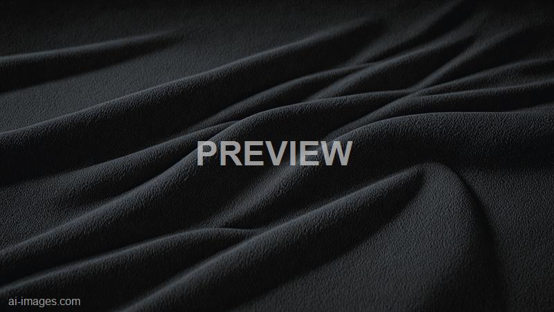 The image displays a close-up view of black, textured fabric with soft, flowing folds creating gentle ripples across the surface. The fabric has a subtle sheen, highlighting the fine grain and the undulating pattern formed by the folds. The overall tone is dark and monochromatic, emphasizing the texture and form of the material.