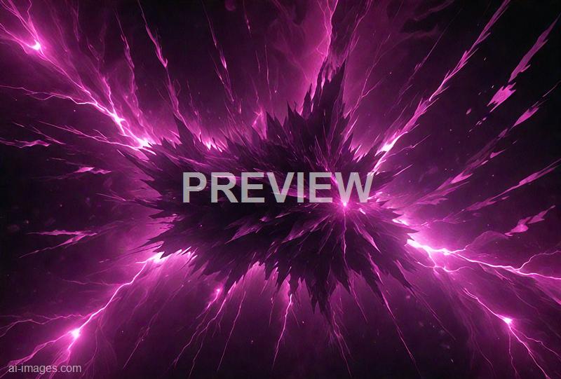 The image features an intense cosmic explosion or energy burst with vibrant shades of purple and pink. Bright, jagged lightning-like streaks radiate outward from a central point, creating a dynamic and chaotic scene that resembles a powerful supernova or an abstract depiction of energy release in space. The background is dark, enhancing the luminous glow and vivid colors of the explosion.