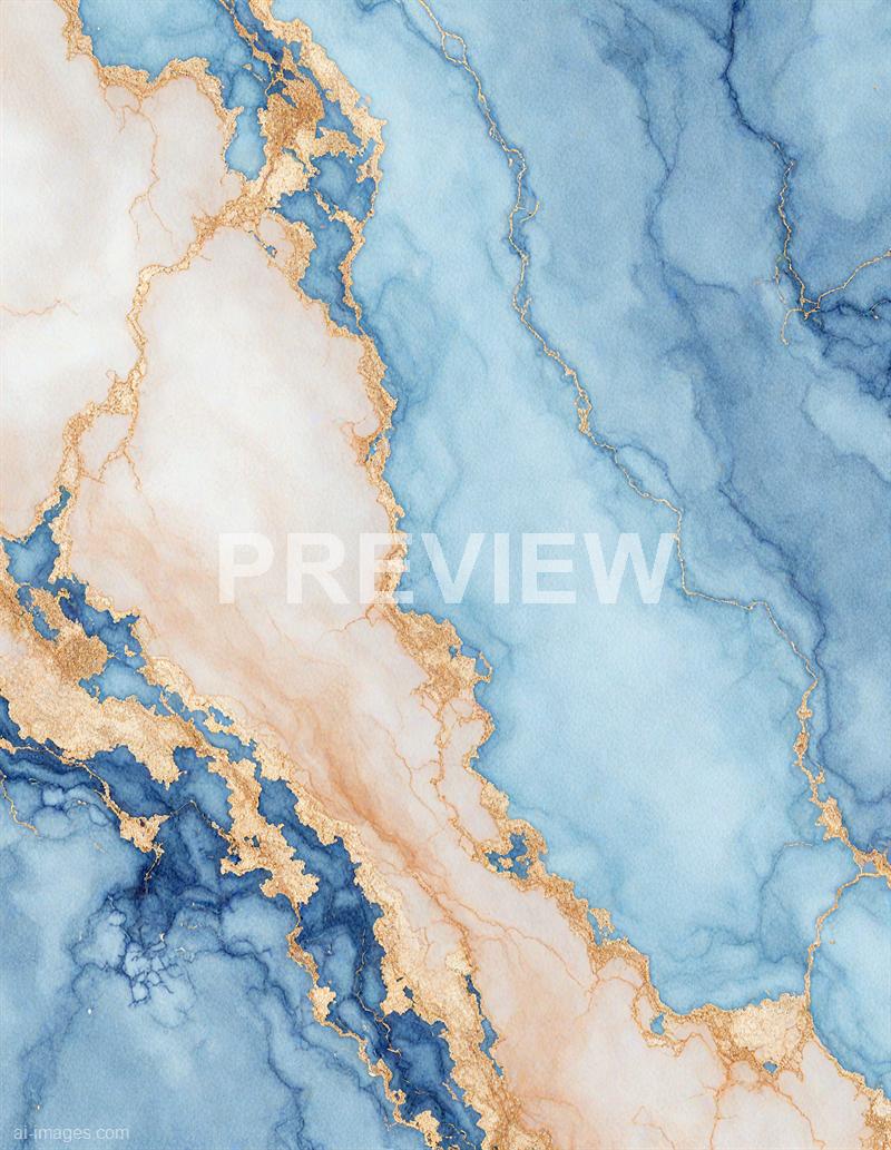 The image features an abstract watercolor painting with flowing shades of blue and beige, accented by delicate gold veins running throughout. The colors seamlessly blend into each other, creating a textured and dynamic appearance reminiscent of natural mineral or gemstone patterns. The overall composition evokes a sense of fluidity and elegance, emphasizing the organic interplay of colors and lines.