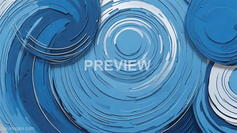 The image features multiple circular patterns in shades of blue and white, arranged in a layered, abstract design. The concentric circles and swirling lines give a sense of depth and movement, creating a dynamic visual effect with a modern and artistic style.