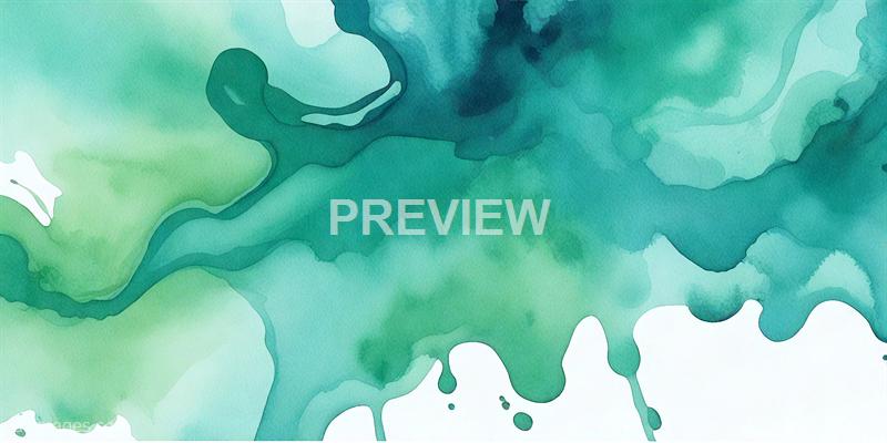 The image features an abstract watercolor painting with various shades of green and blue blending seamlessly into each other. The colors appear to flow and bleed into one another, creating organic shapes and soft edges, with some areas darker and more saturated than others, giving a sense of depth and movement.