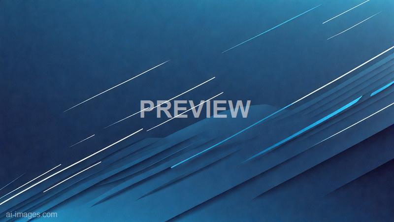 The image features a modern abstract design with a predominantly blue color palette. It displays layered, curved shapes at the bottom right that resemble stylized waves or topographical lines, with thin, white diagonal lines streaking across the upper left area, creating a dynamic sense of movement and depth.