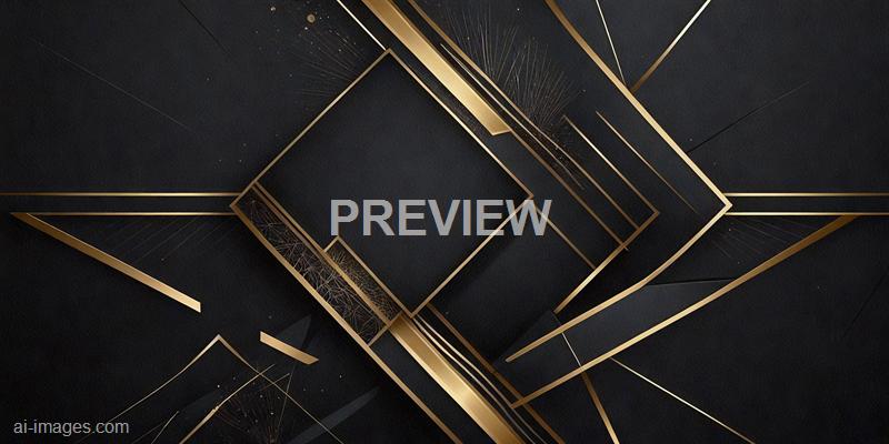 The image features a modern, abstract geometric design with a dark textured background. Overlaid are multiple gold metallic lines forming a layered, three-dimensional pattern with a central square shape, creating a sense of depth and sophistication. Thin, delicate lines and subtle light reflections accentuate the elegant and sleek aesthetic of the composition.