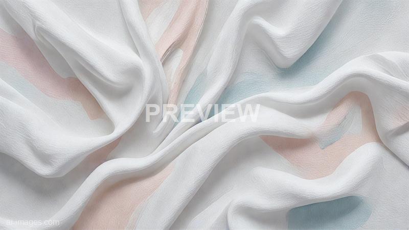 The image features a soft, textured fabric with gentle folds and drapes. The fabric appears to be silk or satin, with a smooth surface and slight sheen, showcasing subtle pastel colors in pink, blue, and white as they blend seamlessly across the material. The overall appearance is delicate and elegant, emphasizing the luxurious quality of the fabric's surface and movement.