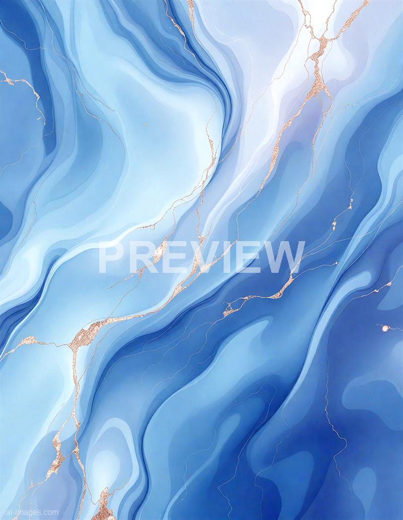 The image displays an abstract pattern resembling flowing layers of blue and white marble or agate, with delicate gold veining running through the design. The swirling, smooth textures create a sense of depth and movement, giving the appearance of a polished stone or mineral cross-section with intricate natural lines. The overall aesthetic is elegant and calming, emphasizing cool tones and metallic accents.