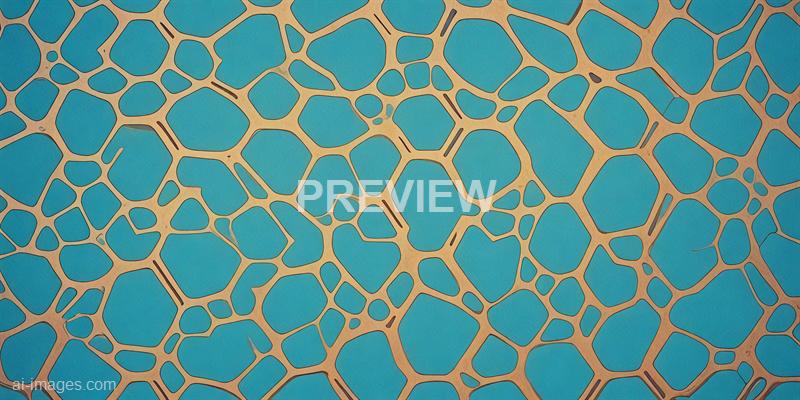 The image features a close-up view of a modern, abstract design with a pattern of interconnected hexagonal and irregular shapes. The shapes are outlined in a beige or light brown color, creating a honeycomb-like structure, and the background is a solid blue color that contrasts sharply with the outlines. The overall appearance is sleek and geometric, emphasizing symmetry and repetition.