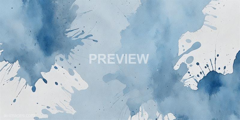 The image features an abstract watercolor background with various shades of blue blending seamlessly into each other. There are splatters and streaks of darker and lighter blue, creating a dynamic and textured appearance on a white paper-like surface. The overall effect is one of fluidity and spontaneity, characteristic of watercolor art.