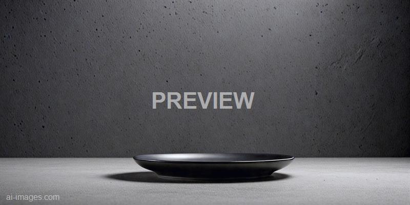 The image features a minimalist, black, shallow dish placed on a light-colored textured surface. The background consists of a plain, neutral-toned wall with a subtle, speckled texture, creating a stark contrast with the sleekness of the dish. The overall scene emphasizes simplicity, focus, and modern design elements.
