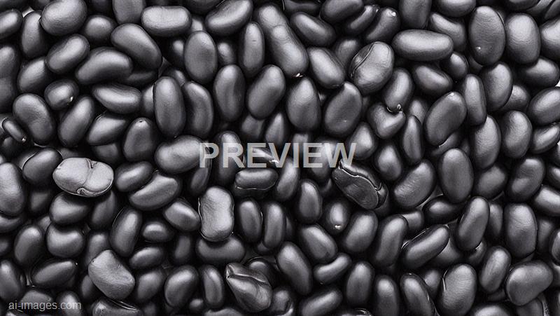 The image shows a large collection of shiny black beans densely packed together, with smooth surfaces and slight variations in shape and size. The beans appear to be fresh and are uniformly dark, with some having small ridges or slight indentations. The overall composition emphasizes the glossy texture and the tightly clustered arrangement of the beans.