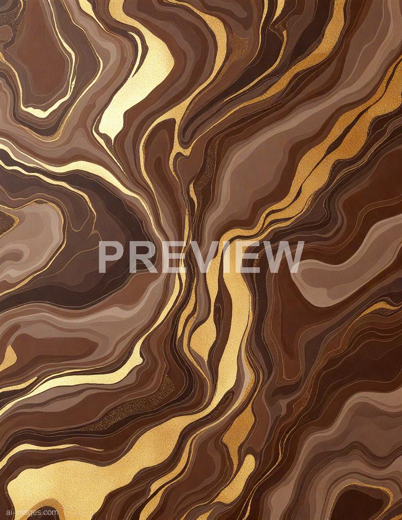 The image features an abstract pattern resembling the natural veining of polished marble or agate stones, with swirling layers of brown, beige, and gold tones. The intricate lines and curves create a flowing, organic design that emphasizes the depth and texture of the material, with some areas having a glittery or metallic appearance. The overall effect is rich and luxurious, highlighting the complexity of natural mineral formations.