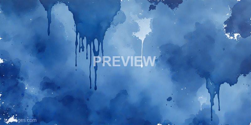 The image features an abstract watercolor background predominantly in shades of blue. There are various irregularly shaped splotches and washes of color, with some areas appearing darker and more saturated, while others are lighter and more translucent. Additionally, there are several vertical drips of darker blue paint extending downward, giving the impression of paint intentionally dripping or flowing across the surface.