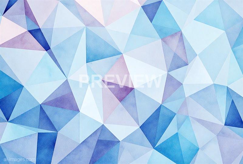 The image features an abstract geometric pattern composed of numerous interconnected triangles. The color palette is dominated by various shades of blue, purple, and white, creating a soft, watercolor-like effect with subtle variations in hue and saturation across the shapes. The overall appearance is vibrant yet calming, with a sense of depth created by the overlapping and shading of the triangles.