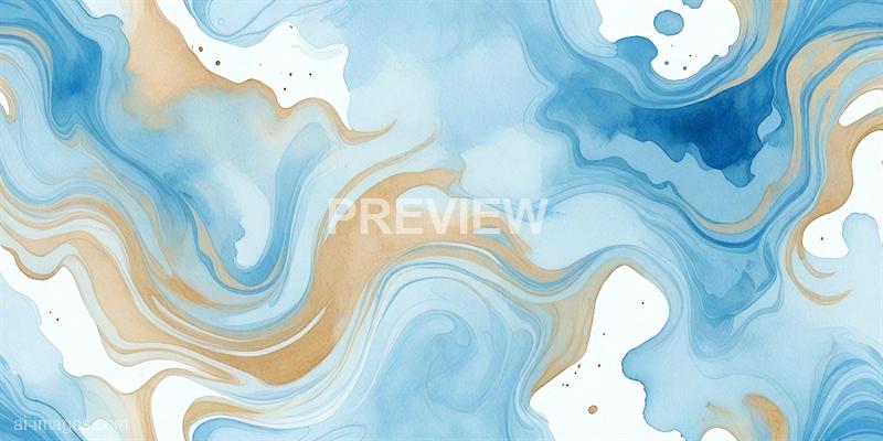 The image features an abstract watercolor design with swirling patterns in shades of blue, beige, and white. The colors blend seamlessly, creating a fluid, marbled effect with some darker blue patches and small splatters scattered throughout. The overall appearance is soft and flowing, resembling water or clouds in motion.