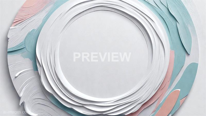The image features a layered, abstract paper art design with concentric circular shapes. The layers are made of textured paper in pastel shades of white, pink, and blue, creating a soft and delicate appearance. The overall composition is circular, with the layers appearing to radiate outward, giving a sense of depth and dimension.