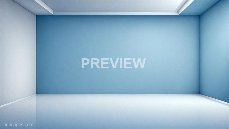 The image shows an empty room with three visible walls painted in light blue, creating a simple, minimalistic interior. The ceiling and floor are white, with the ceiling featuring a rectangular recessed section that adds some depth to the space. The lighting appears to be natural, coming from an unseen source, possibly a window, which provides a bright and airy atmosphere.