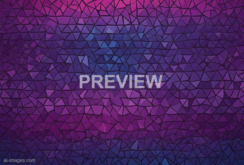 The image features an abstract mosaic pattern composed of numerous irregular geometric shapes outlined in black. The color palette transitions smoothly from shades of purple to blue, creating a vibrant, stained-glass effect with a luminous quality. The overall impression is a dynamic and colorful design with a sense of depth and movement.