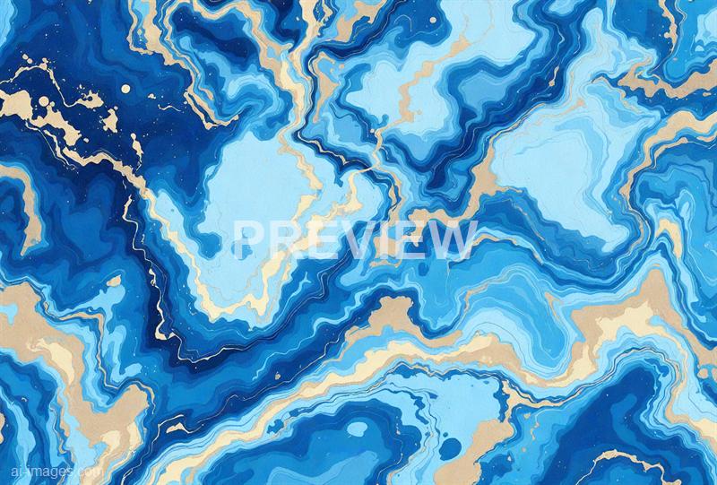 The image features an abstract design resembling topographical map or marble pattern, composed of swirling shades of blue ranging from dark navy to light sky blue, accented with beige and tan veins that create a layered, textured appearance. The intricate, flowing lines and color variations give a sense of depth and movement throughout the composition.