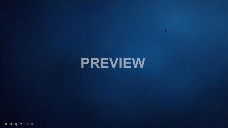 The image shows a vast, dark blue sky with a gradient that transitions from a lighter blue at the bottom to a darker shade at the top. There is a small, dark object near the upper right portion of the image which appears to be a tiny drone or a distant satellite. The scene is minimalistic, with no other visible objects or landscape features.