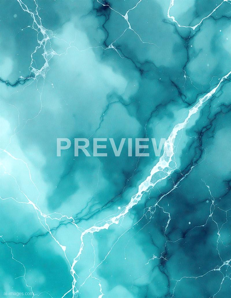 The image features an abstract watercolor painting with various shades of blue and teal blending seamlessly into each other. White lightning-like streaks and splatters run across the surface, creating a dynamic contrast against the soft, cloudy background, giving an impression of a turbulent sky or a stormy ocean. The overall effect is both calming and energetic, with fluid forms and vibrant color variations.