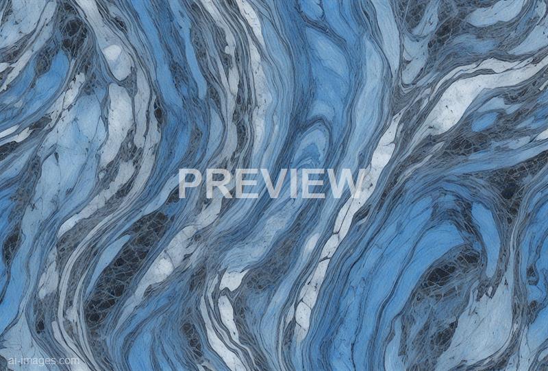 The image features an abstract pattern resembling swirling marble or stone with dominant shades of blue, white, and black. The intricate lines and veins create a flowing, layered appearance, giving a sense of depth and movement across the surface. The overall composition evokes a natural, organic texture with a polished, artistic finish.