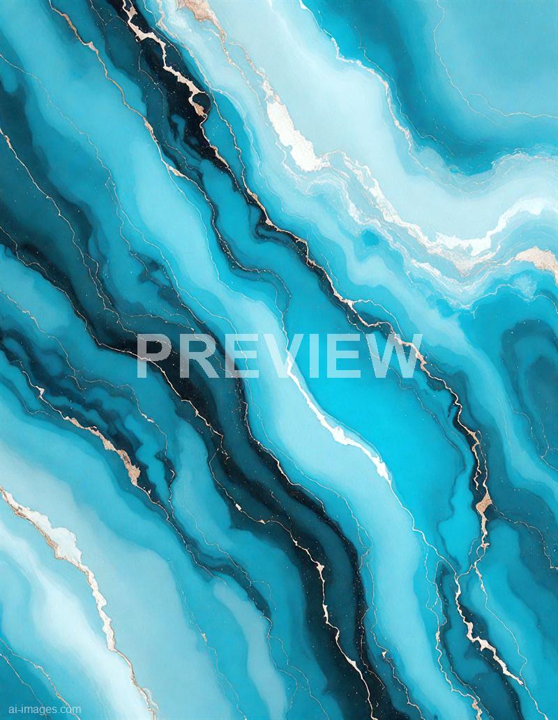The image features an abstract design resembling flowing layers of blue and teal hues with accents of white and gold. The patterns mimic geological formations or marble textures, with smooth, wavy lines creating a sense of movement and depth across the surface. The color palette transitions seamlessly, giving the impression of a fluid, dynamic composition.