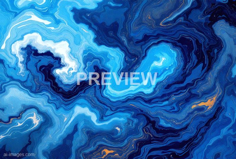 The image features an abstract swirling pattern predominantly in shades of blue, ranging from light to dark, with hints of white and subtle touches of gold. The design resembles fluid, marble-like textures with intricate, flowing lines and layered contours, creating a sense of depth and movement throughout the composition. The overall effect is dynamic and visually captivating, evoking the appearance of a cosmic or oceanic scene.