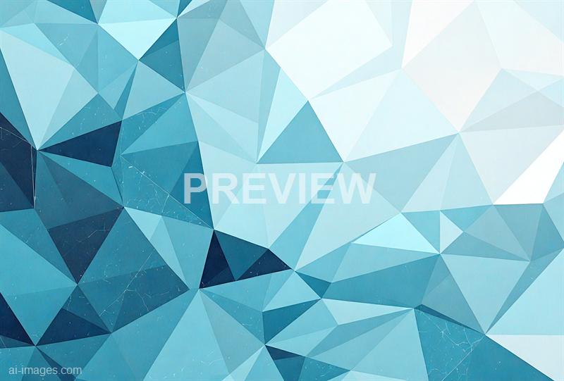 The image features an abstract geometric pattern composed of numerous interconnected triangles in various shades of blue, ranging from light to dark. The pattern creates a faceted, crystalline appearance, with some triangles showing subtle cracks or texture, adding depth and complexity to the overall design. The composition is dynamic, with a gradient effect that transitions from darker hues on the left to lighter hues on the right.