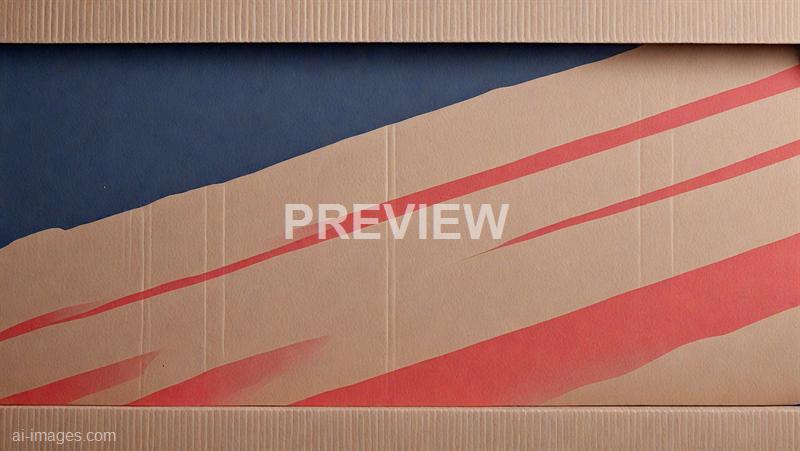 The image features a close-up view of a cardboard box with a torn open top. The box displays a colorful design with diagonal red stripes on a beige background, and the edges of the box are visible at the top and bottom. The focus is on the texture of the cardboard and the torn section, emphasizing the construction and material of the packaging.