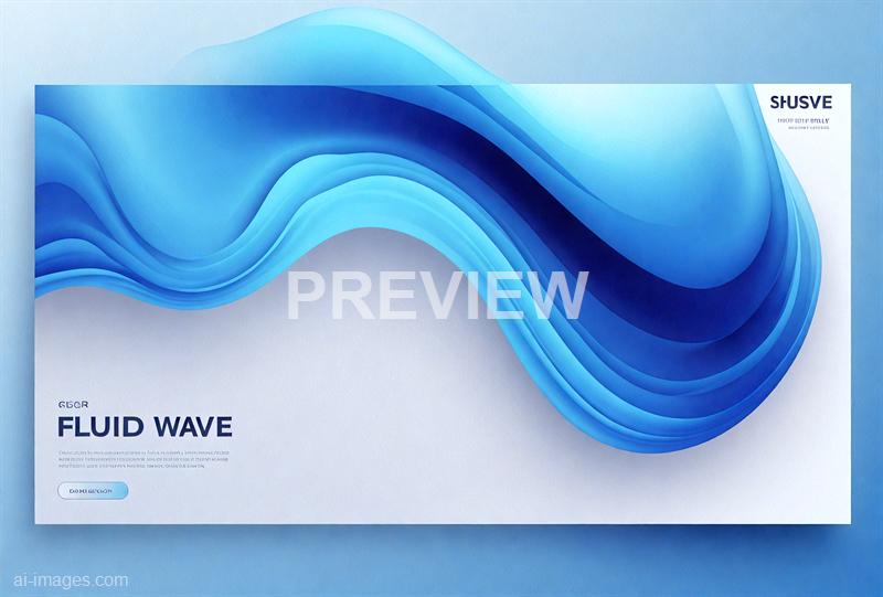 The image features a modern, abstract design with flowing, layered blue waves that create a sense of movement and depth. The background is light with a subtle gradient, and there are small textual elements in the lower left corner, with larger text stating "FLUID WAVE" and some additional smaller text below. The top right corner contains a logo or brand name "SHUSVE" along with a tagline or description.