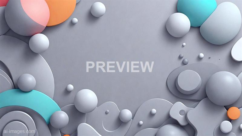 The image features a collection of variously sized spheres and circular shapes in pastel colors, including white, light blue, peach, and light gray. These elements are arranged on a textured, neutral gray background, creating a modern, abstract composition with soft shadows and a sense of depth. Some of the shapes overlap, and the overall aesthetic is clean and minimalistic, emphasizing geometric forms and subtle color contrasts.