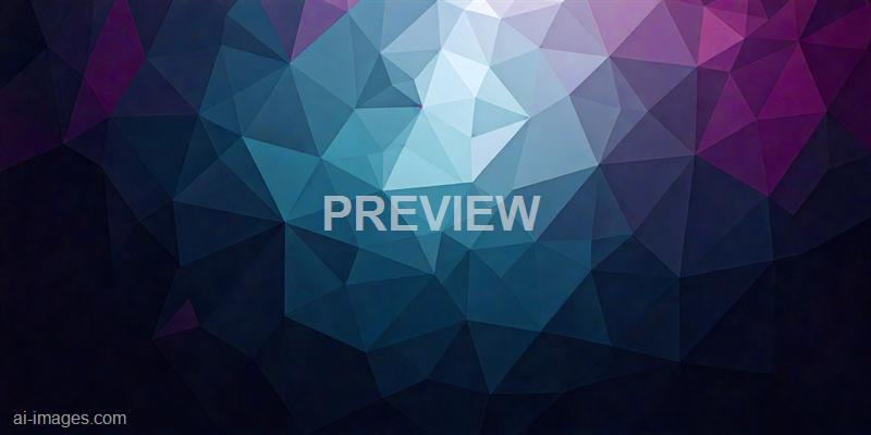 The image features an abstract geometric pattern composed of numerous interconnected triangles. The color palette transitions from dark shades of purple and blue at the edges to lighter, more luminous hues of white and light blue towards the center, creating a sense of depth and motion within the design.