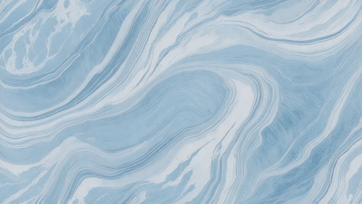 The primary subject of the image is a blue and white marbled tile. The setting is a bathroom, as indicated by the presence of the marbled tile. The visual style is a close-up of the tile, showcasing its intricate design. The dominant colors are blue and white, creating a calm and soothing atmosphere.