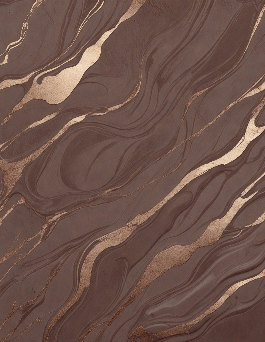 The primary subject of the image is a close-up of a marble-like surface with a gold-like pattern. The setting is a stone wall, and the visual style appears to be a combination of a photo and a digital art or illustration. The colors and mood of the image are predominantly brown and gold, giving it a warm and natural appearance.